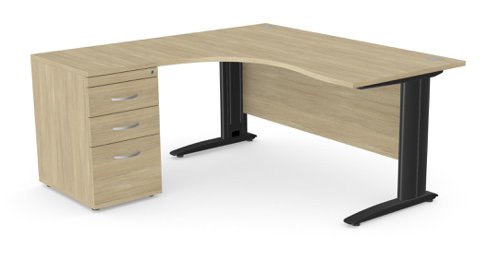 Komo Metal Leg 1600/800 x 1200/600mm L/H Crescent - Urban Oak / BLK with Desk High Ped