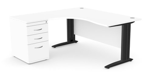 Komo Metal Leg 1600/800 x 1200/600mm L/H Crescent - White / BLK with Desk High Ped