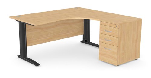 Komo Metal Leg 1600/800 x 1200/600mm R/H Crescent - Beech / BLK with Desk High Ped