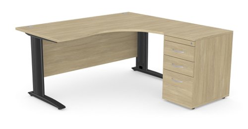 Komo Metal Leg 1600/800 x 1200/600mm R/H Crescent - Urban Oak / BLK with Desk High Ped