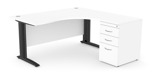 Komo Metal Leg 1600/800 x 1200/600mm R/H Crescent - White / BLK with Desk High Ped