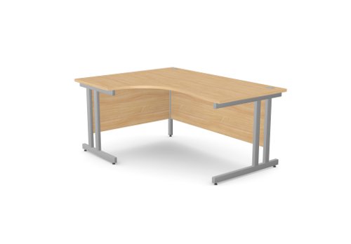 Ashford Twin Bar Metal Leg 1600/800 x 1200/600mm L/H Crescent - Silver Leg / Beech Top
