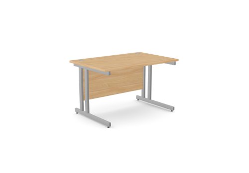 Ashford Twin Bar Metal Leg 1200mm x 800mm Straight Desk - Beech/SLV