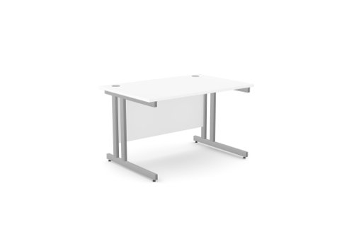 Ashford Twin Bar Metal Leg 1200mm x 800mm Straight Desk - White/SLV