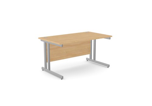 Ashford Twin Bar Metal Leg 1400mm x 800mm Straight Desk - Beech/SLV