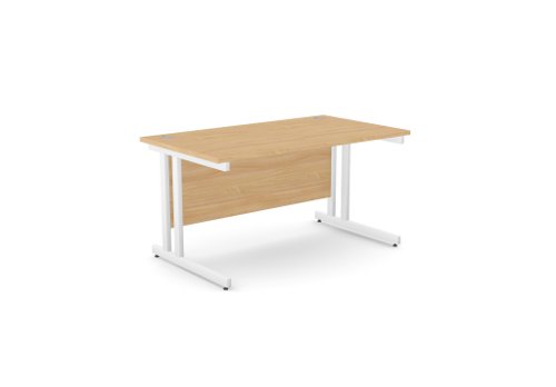 Ashford Twin Bar Metal Leg 1400mm x 800mm Straight Desk - Beech/WHT