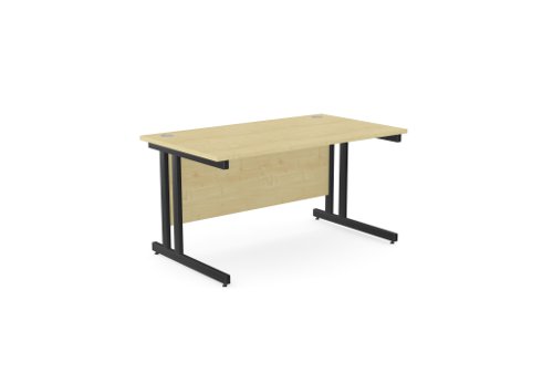 Ashford Twin Bar Metal Leg 1400mm x 800mm Straight Desk - Maple/BLK
