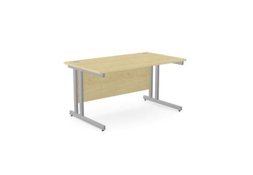 Ashford Twin Bar Metal Leg 1400mm x 800mm Straight Desk - Maple/SLV