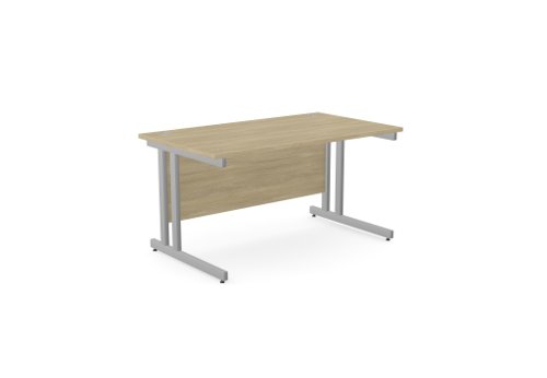Ashford Twin Bar Metal Leg 1400mm x 800mm Straight Desk - Urban Oak/SLV