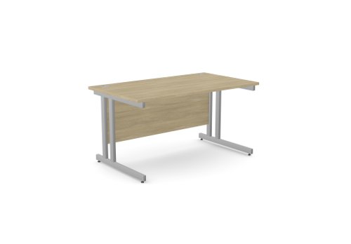 Ashford Twin Bar Metal Leg 1400mm x 800mm Straight Desk - Urban Oak/SLV