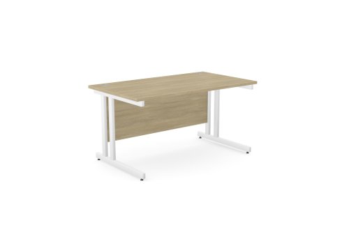 Ashford Twin Bar Metal Leg 1400mm x 800mm Straight Desk - Urban Oak/WHT