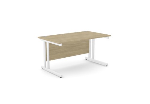 Ashford Twin Bar Metal Leg 1400mm x 800mm Straight Desk - Urban Oak/WHT