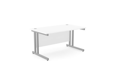 Ashford Twin Bar Metal Leg 1400mm x 800mm Straight Desk - White/SLV