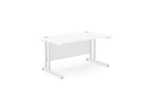 Ashford Twin Bar Metal Leg 1400mm x 800mm Straight Desk - White/WHT