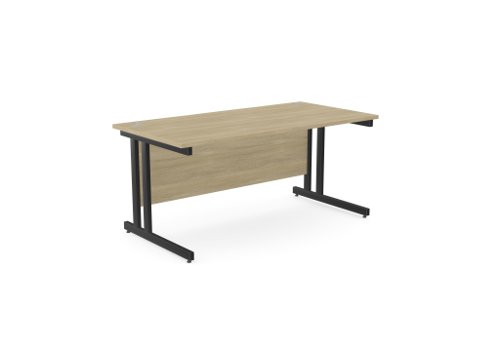 Ashford Twin Bar Metal Leg 1600mm x 800mm Straight Desk - Urban Oak/BLK