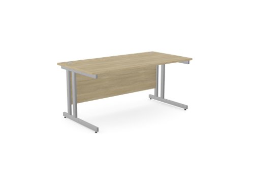 Ashford Twin Bar Metal Leg 1600mm x 800mm Straight Desk - Urban Oak/SLV