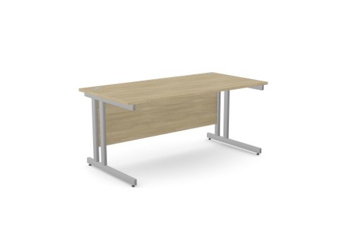 Ashford Twin Bar Metal Leg 1600mm x 800mm Straight Desk - Urban Oak/SLV