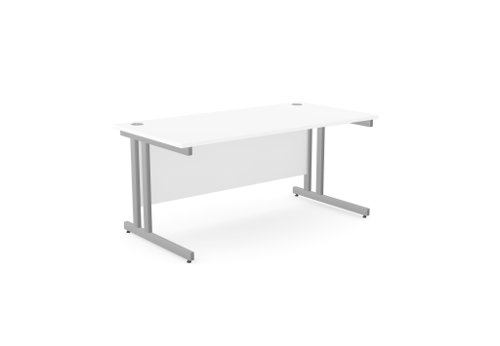 Ashford Twin Bar Metal Leg 1600mm x 800mm Straight Desk - White/SLV