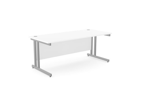 Ashford Twin Bar Metal Leg 1800mm x 800mm Straight Desk - White/SLV