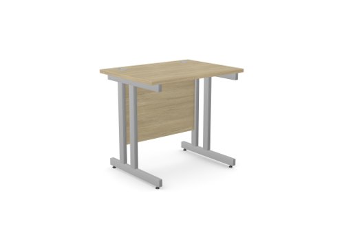 Ashford Twin Bar Metal Leg 800mm x 600mm Straight Desk - Urban Oak/SLV