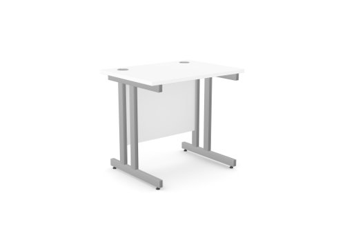 Ashford Twin Bar Metal Leg 800mm x 600mm Straight Desk - White/SLV