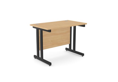 Ashford Twin Bar Metal Leg 1000mm x 600mm Straight Desk - Beech/BLK