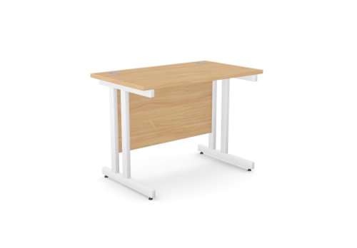 Ashford Twin Bar Metal Leg 1000mm x 600mm Straight Desk - Beech/WHT