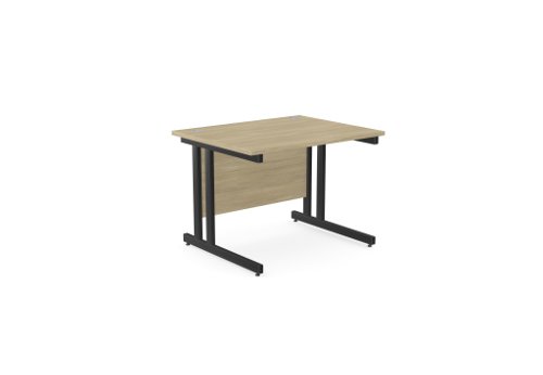 Ashford Twin Bar Metal Leg 1000mm x 800mm Straight Desk - Urban Oak/BLK