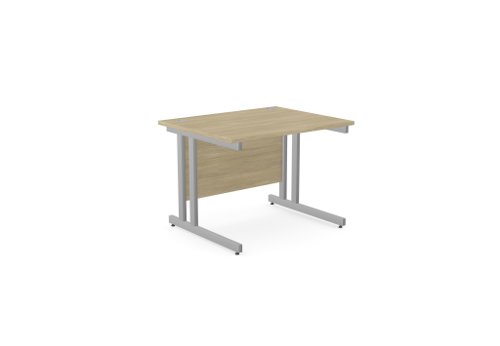 Ashford Twin Bar Metal Leg 1000mm x 800mm Straight Desk - Urban Oak/SLV