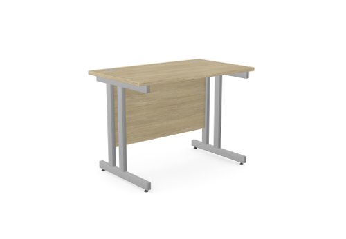 Ashford Twin Bar Metal Leg 1000mm x 600mm Straight Desk - Urban Oak/SLV
