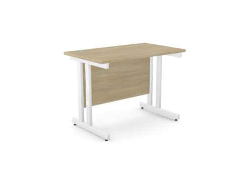 Ashford Twin Bar Metal Leg 1000mm x 600mm Straight Desk - Urban Oak/WHT