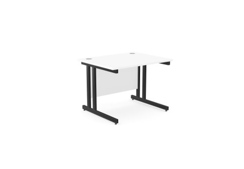 Ashford Twin Bar Metal Leg 1000mm x 800mm Straight Desk - White/BLK