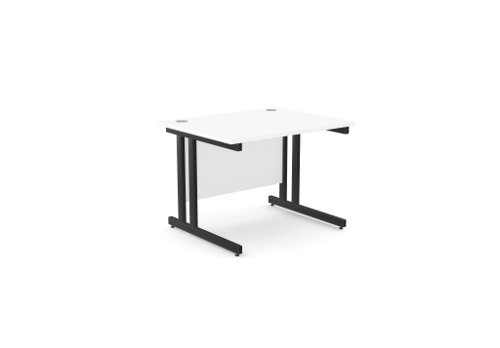 Ashford Twin Bar Metal Leg 1000mm x 800mm Straight Desk - White/BLK