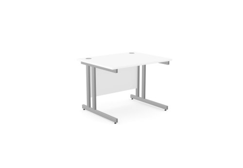 Ashford Twin Bar Metal Leg 1000mm x 800mm Straight Desk - White/SLV