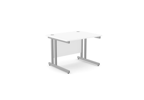 Ashford Twin Bar Metal Leg 1000mm x 800mm Straight Desk - White/SLV