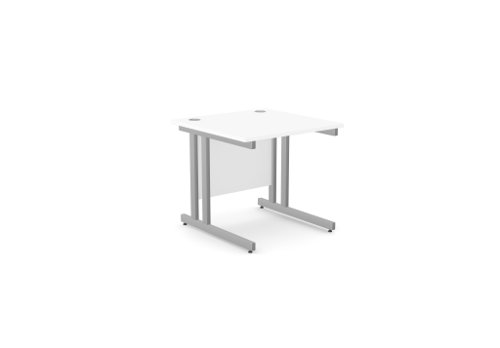 Ashford Twin Bar Metal Leg 800mm x 800mm Straight Desk - White/SLV