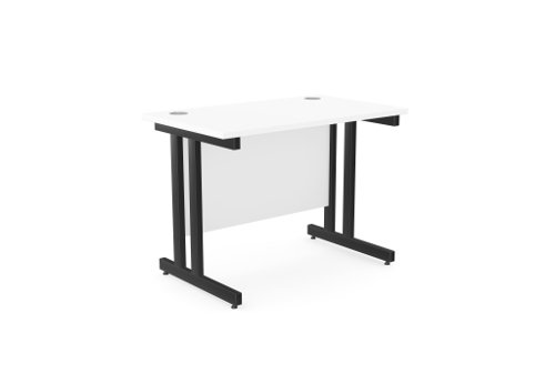 Ashford Twin Bar Metal Leg 1000mm x 600mm Straight Desk - White/BLK