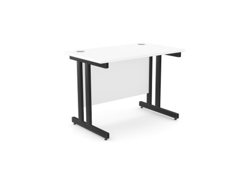 Ashford Twin Bar Metal Leg 1000mm x 600mm Straight Desk - White/BLK