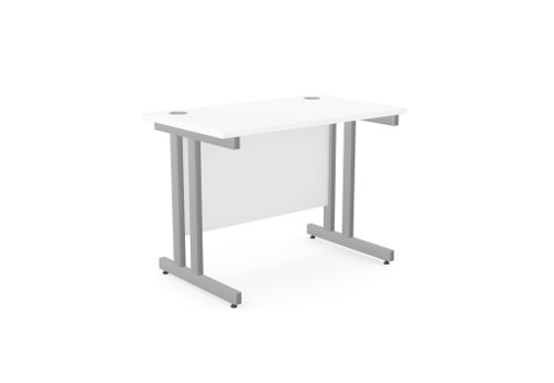 Ashford Twin Bar Metal Leg 1000mm x 600mm Straight Desk - White/SLV