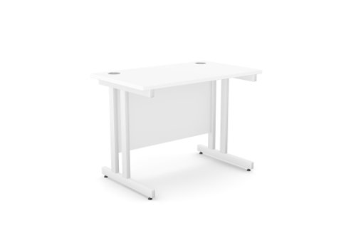 Ashford Twin Bar Metal Leg 1000mm x 600mm Straight Desk - White/WHT