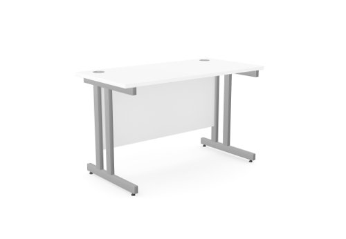Ashford Twin Bar Metal Leg 1200mm x 600mm Straight Desk - White/SLV
