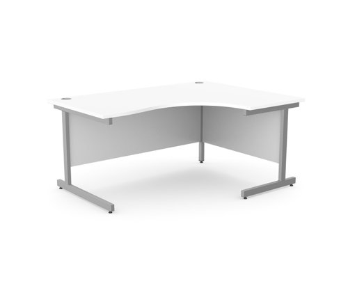 Ashford Metal Leg 1600/800 x 1200/600mm R/H Crescent Desk - Silver Leg / White Top