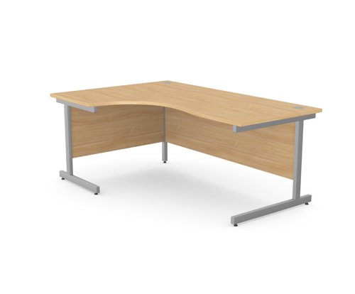 Ashford Metal Leg 1800/800 x 1200/600mm L/H Crescent Desk- Silver Leg / Beech Top