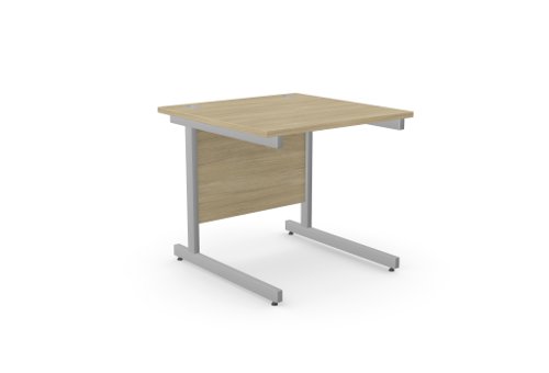 Ashford Metal Leg 800mm x 800mm Straight Desk - Silver Leg /  Urban Oak  Top