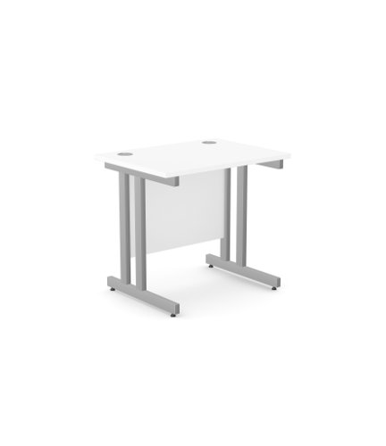 Ashford Twin Bar Metal Leg 800mm x 600mm Straight Desk - Silver Leg / White Top