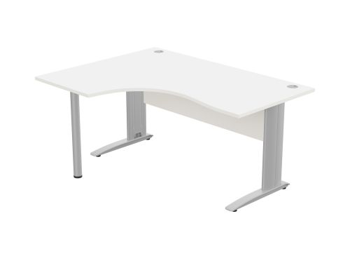 Komo Crescent Desk 1600 x 1200mm L/Hand - Silver Leg / White Top