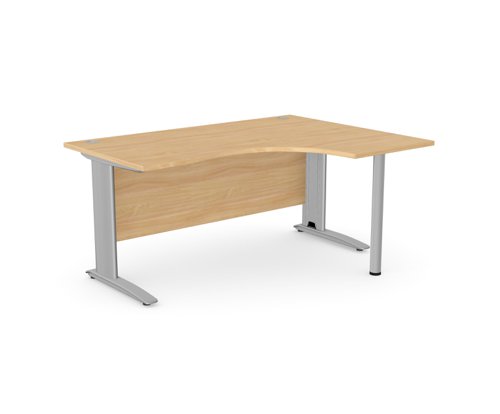 Komo Crescent Desk 1600 x 1200mm R/Hand - Silver Leg / Beech Top