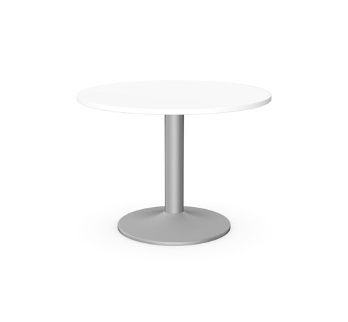 Kito Meeting Table 1000mm Round Top Silver Cylinder Base - White