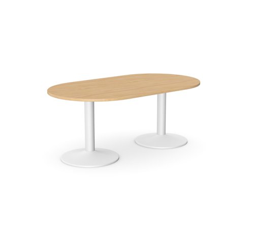 Kito Meeting Table Oval White Cylinder Base 1800w x 1000d - Beech