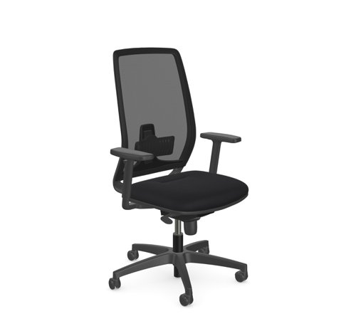 Lira Mesh Back Chair Nylon Base Step Arms PP Seat Slide -Black Mesh - Evert Black E001